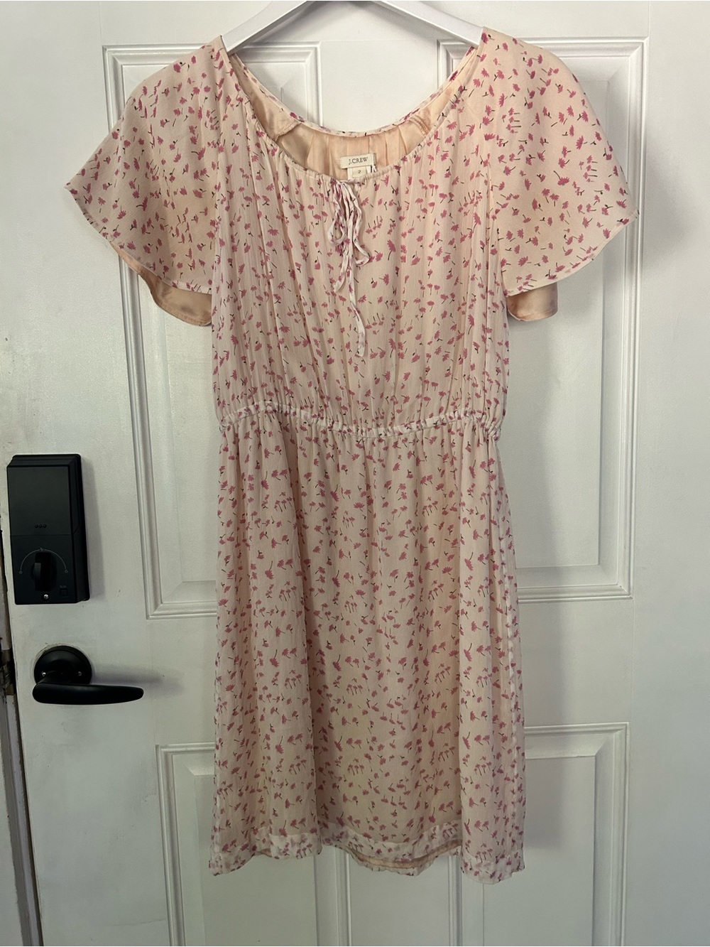 J. Crew Blush Cream Mini Dress with Pink Floral Motif